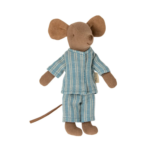 Weicher brauner plüschmaus grosser bruder in gestreiftem pyjama set als geschenke für neugeborene nachhaltig