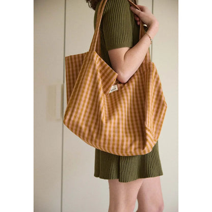 Handbag vichy glaise ein senfgelber und cremefarbener gingham canvas beutel mit robusten griffen ideal für ökologische