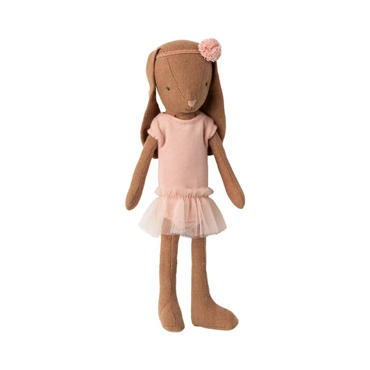 Weiches Schokobraunes Hase-Puppe in rosa Ballettanzug mit Tüllrock und Blumenstirnband