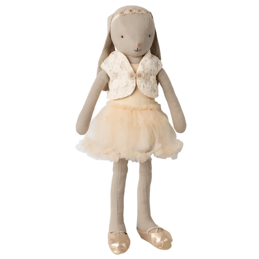 Weiches beige Plüschhase Hase Grösse 3 in Creme Ballettanzug und Rock mit Gold-Ballerinas