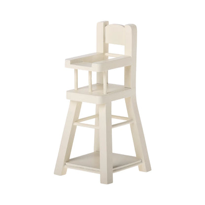 Hochstuhl Mikro: Cremefarbener Holz-Hochstuhl minimalistisches Design stabile Beine