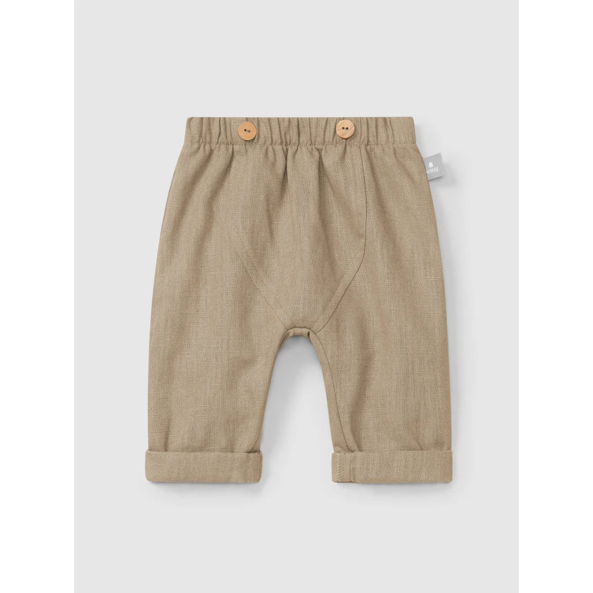 Beige Babyhosen aus Leinen mit Baumwolle und Knopfdetails in Kaffee