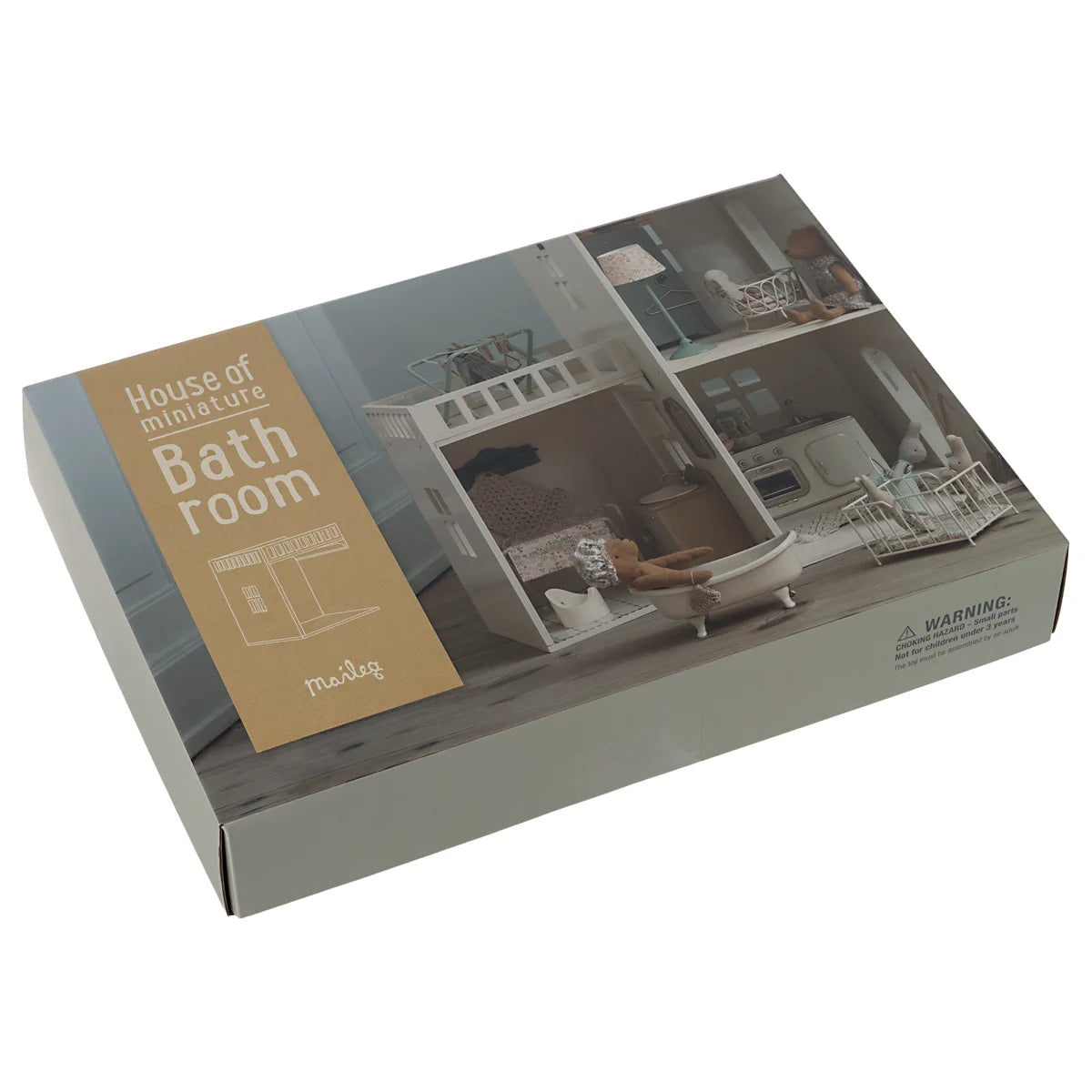 Weiße Kartonverpackung für Mardig Miniatur-Bad Dollhouse-Set, House of miniature - Badezimmer