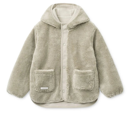 Gemütliche olivgrüne Fleecejacke Mina Mist mit weichem Aussenstoff und passenden Taschenklappen