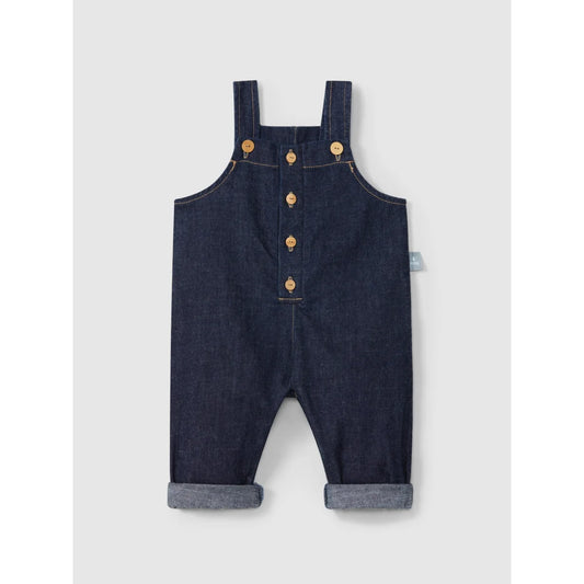 Dunkelblaue Denim-Babylatzhosen mit Knopfverschlüssen für stilvolle Kleinkinder