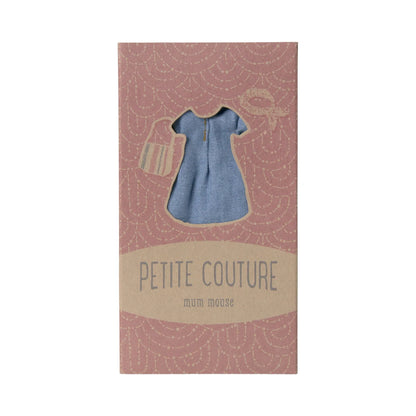 Zartes blaues Jeanskleid mit kurzen Ärmeln und Reißverschluss für Mama Maus von Petite Couture