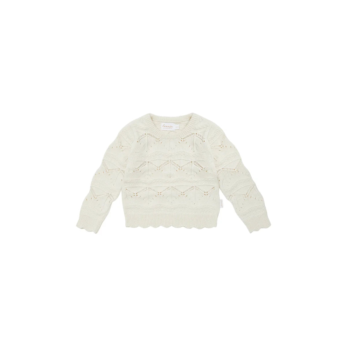 Creme Strickpullover mit Lochmuster