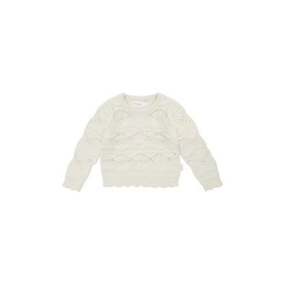 Creme Strickpullover mit Lochmuster