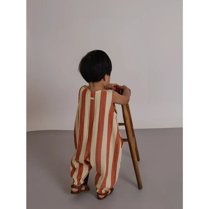 Kind sleevelos Jumpsuit Tomato Stripes aus weichem, gestreiftem Stoff