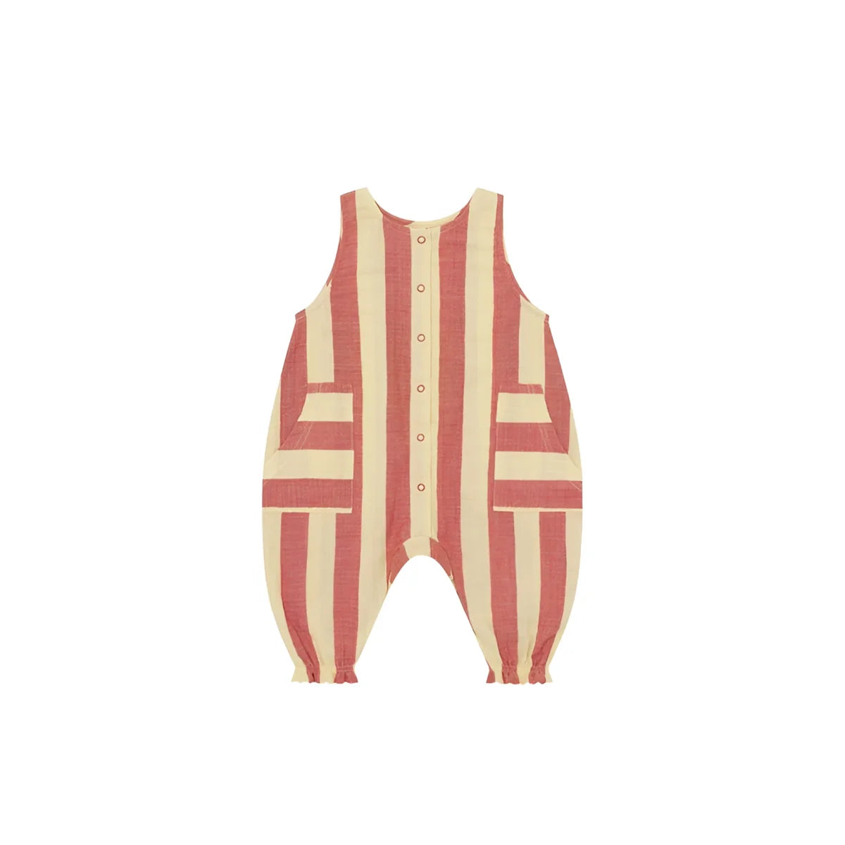 Weicher ärmelloser Baby-Jumpsuit Tomato Stripes in Korallen-Creme-Streifen
