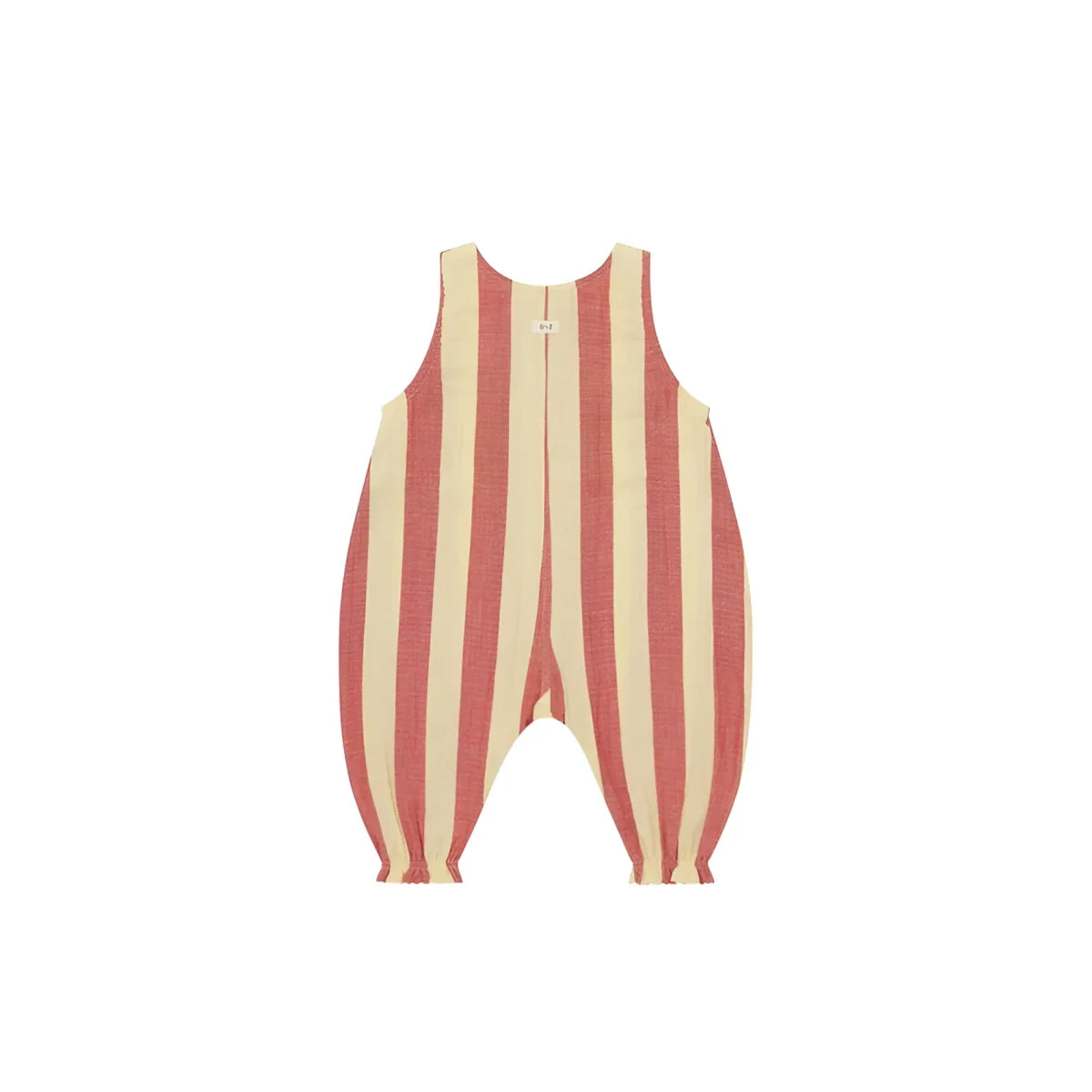 Tomatenstreifen Jumpsuit: weiches ärmelloses Overall mit Korallen-Creme-Stripes