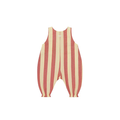 Tomatenstreifen Jumpsuit: weiches ärmelloses Overall mit Korallen-Creme-Stripes