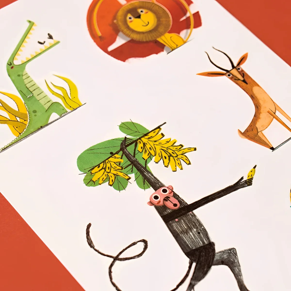 Bunte Cartoon-Illustrationen von Tieren und Pflanzen für Jungle Tattoos