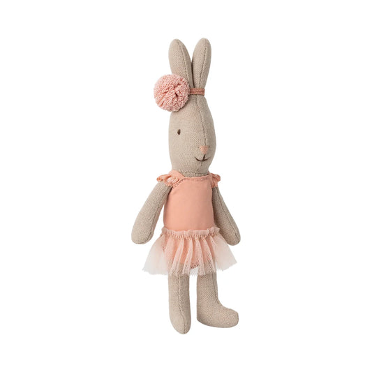 Weiches Kaninchenpuppe in rosa Ballettanzug mit Rüschentutu und Blumenhaube