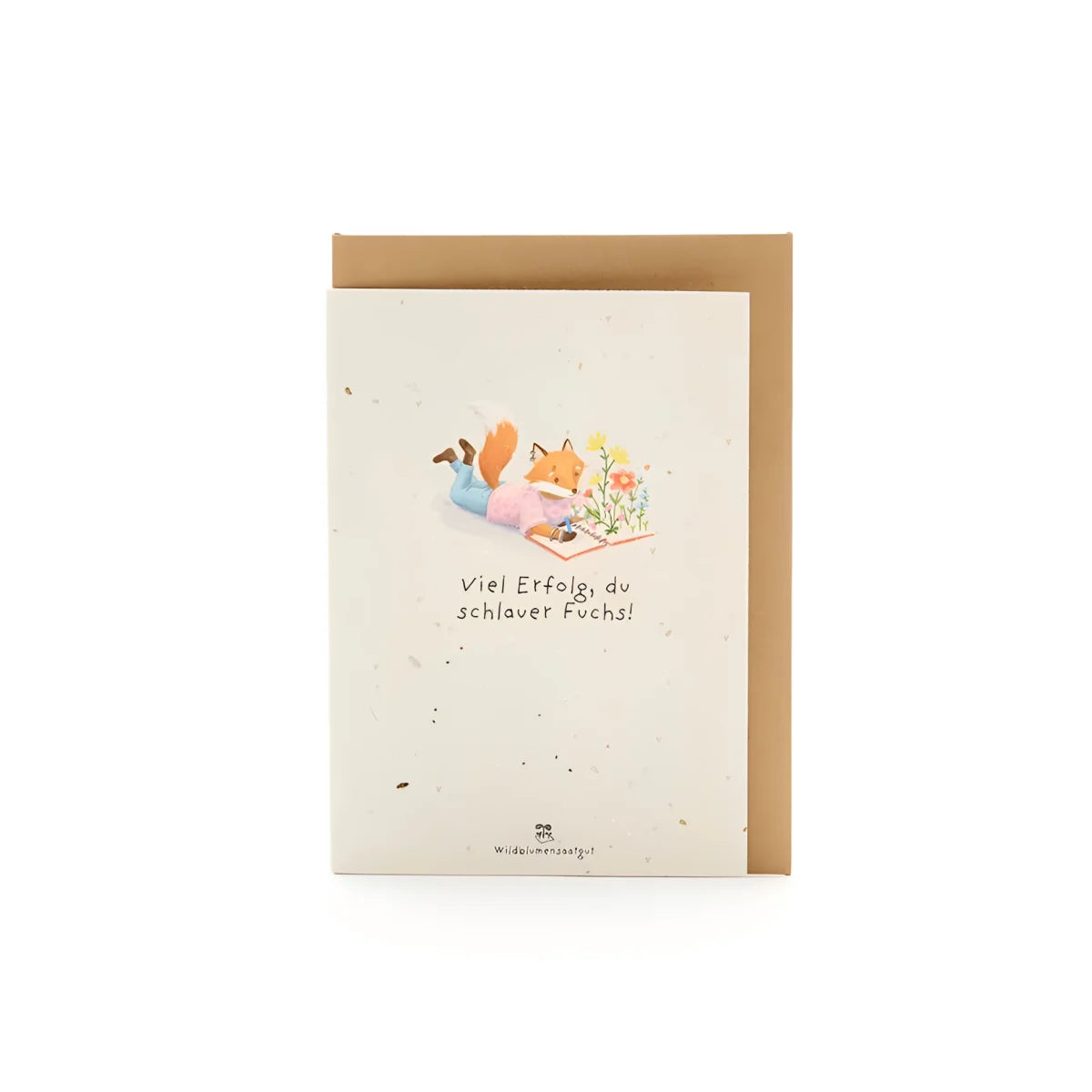Charmante cremefarbene Karte mit Aquarellillustration eines lesenden Fuchses in blauer Hose: Back-to-School Fuchs