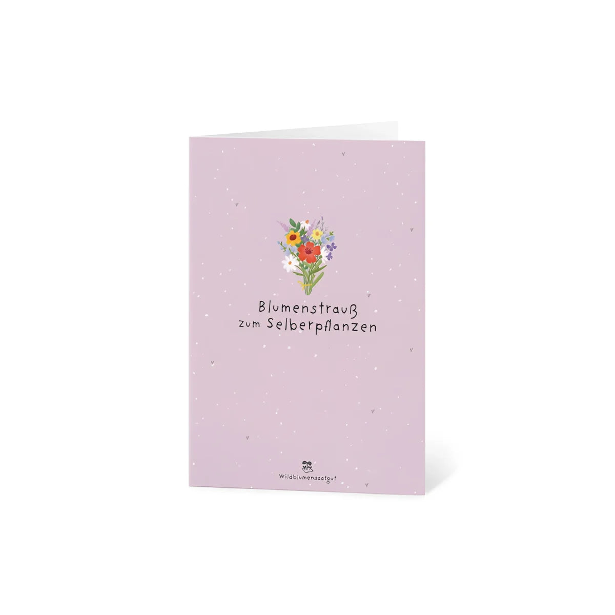 Zarte lavendelfarbene Karte mit Aquarell-Blumenstrauss: Blumenstrauss zum Selberpflanzen
