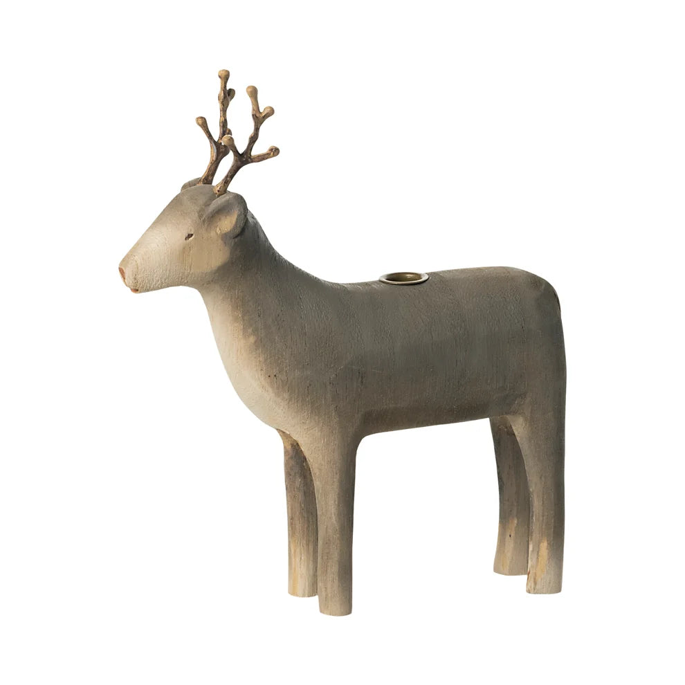 Keramische Rentierfigur mit Geweih als dekorativer Kerzenhalter