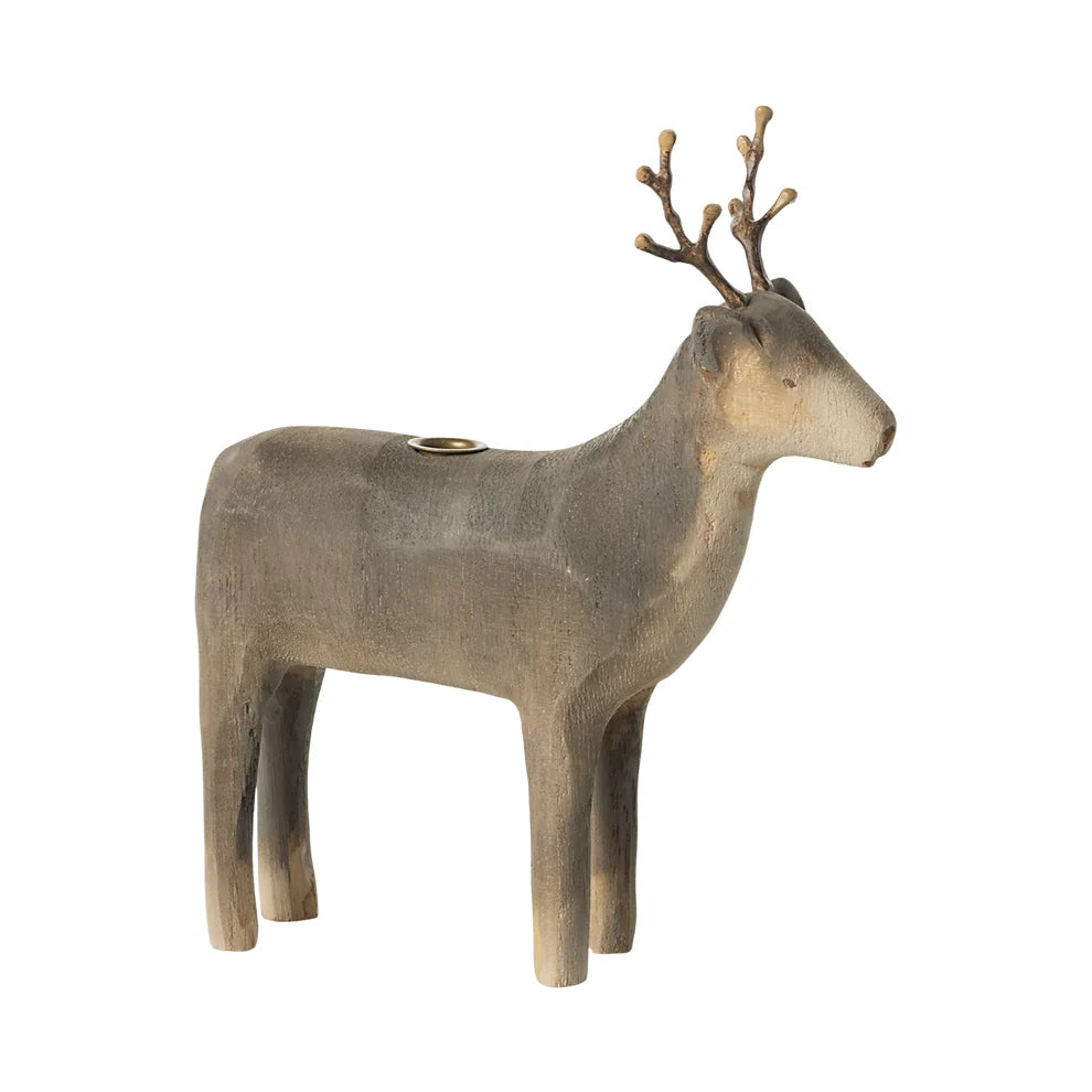 Stylisierte Holzrenntierfigur mit schlichten Geweih in Kerzenhalter Rentier