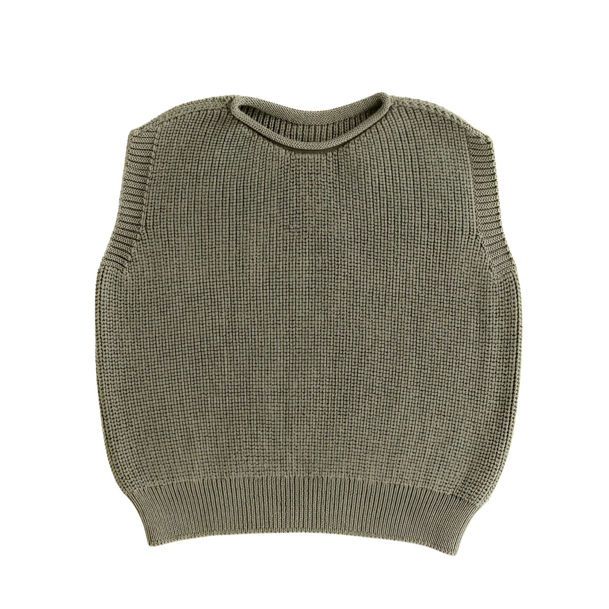 Kinder Weste Harvey in Artischocke, schlichtes olivgrünes ärmelloses Stricktop