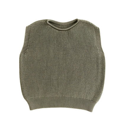Kinder Weste Harvey in Artischocke, schlichtes olivgrünes ärmelloses Stricktop