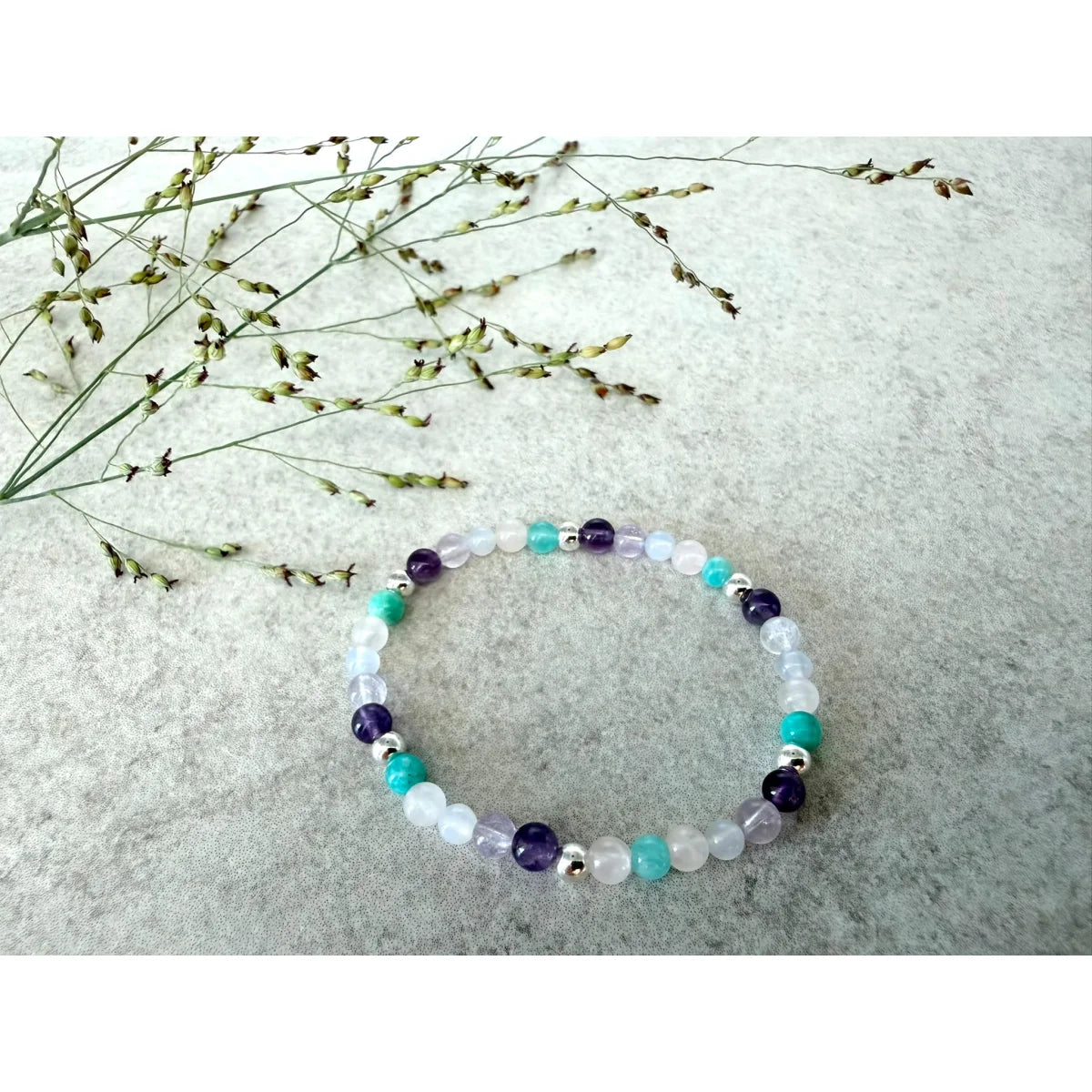 Kinder-Edelsteinarmband zum Kindergarten- und Schulstart | violett, türkis