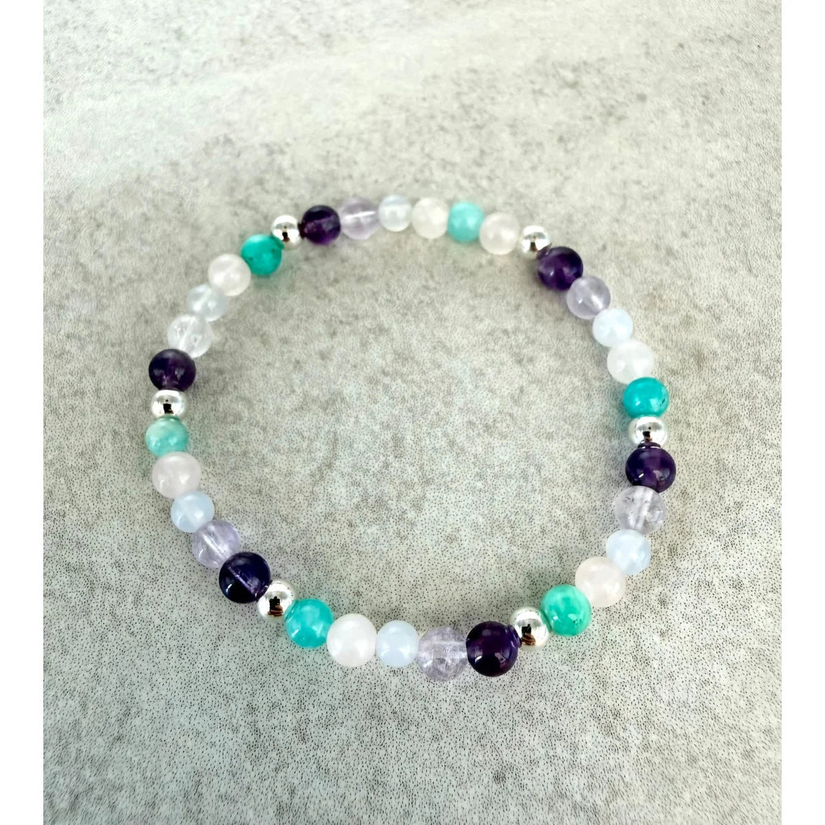 Kinder-Edelsteinarmband zum Kindergarten- und Schulstart | violett, türkis