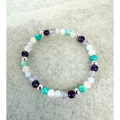 Kinder-Edelsteinarmband zum Kindergarten- und Schulstart | violett, türkis