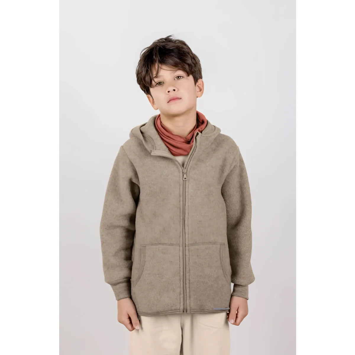 Kind Kind in Nuss Melange Kapuzenjacke mit Taschen und Kapuze