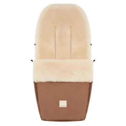 Kinderwagen Fusssack Puffmuff in Beige mit Schafsfellfutter