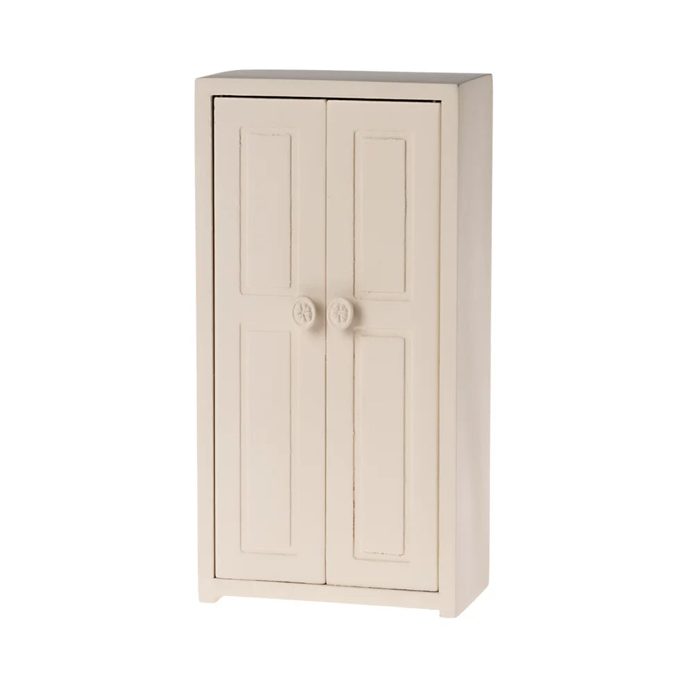 Beige Holzkleiderschrank mit zwei Türen und runden Knöpfen, Modell Kleiderschrank Maus
