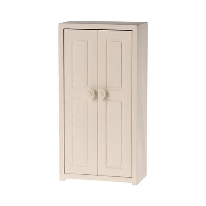 Beige Holzkleiderschrank mit zwei Türen und runden Knöpfen, Modell Kleiderschrank Maus