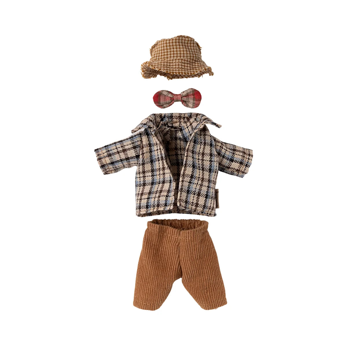 Miniatur-Jacke mit passendem Hut und Kordhosen, rote Schleife: Kleidungsset Grossvater Maus