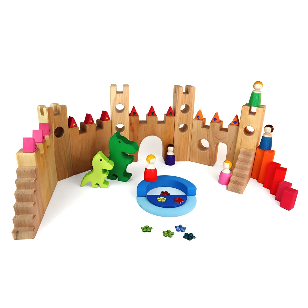 Holzspielzeug Burg mit Figuren und Dinosauriern für das Knights Castle Produkt