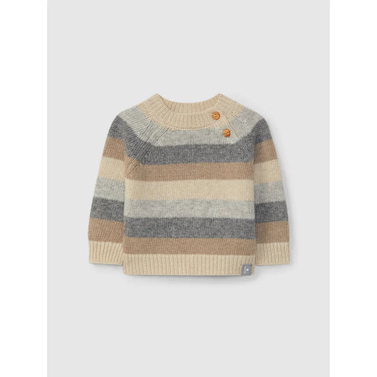 Strickpullover für Babys in Beige Grau und Braun mit Knöpfen am Halsausschnitt