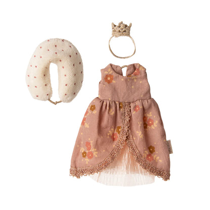 Zartes rosa Blumenkleid mit Spitze und passender Krone, Königin Kleid Mama Maus