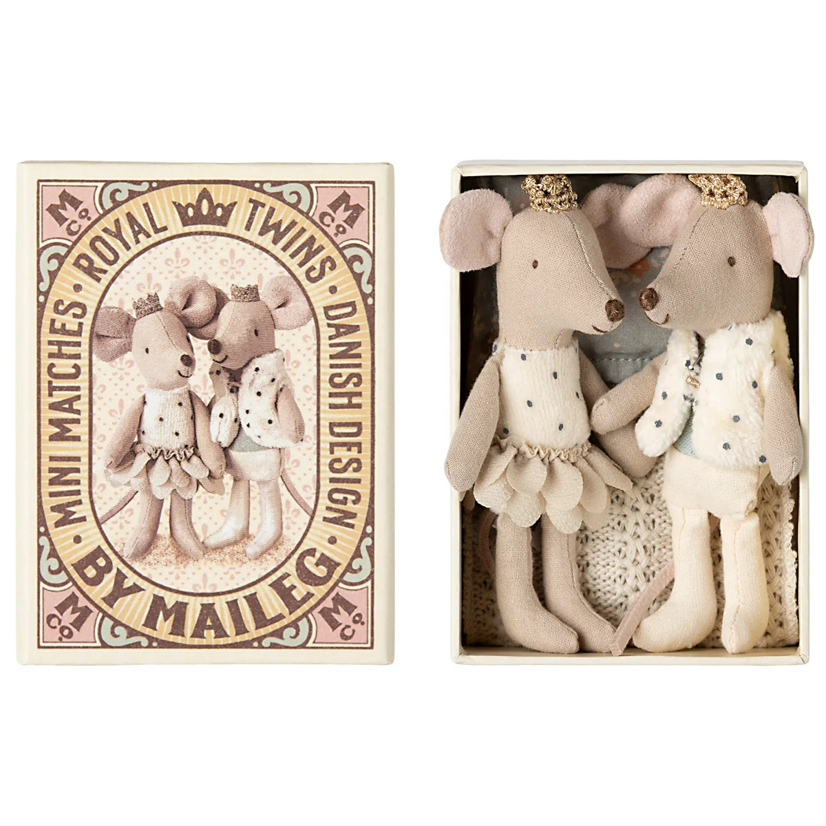 Zwei Mauspuppen in einer Box aus dem Produkt Königliche Zwillingsmäuse kleine Schwester und Bruder