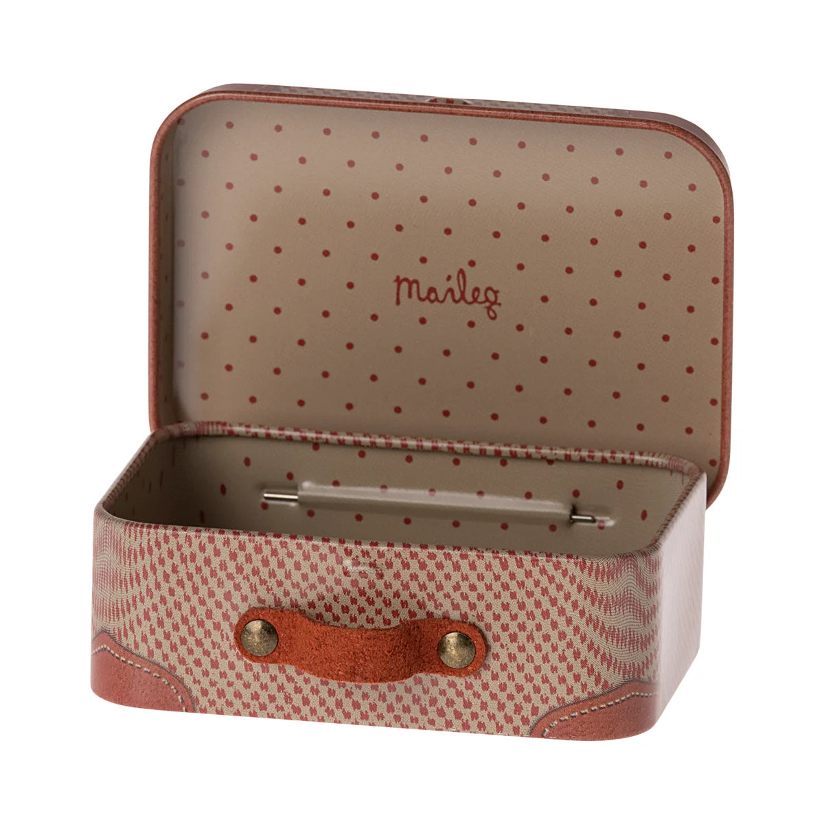 Rosa und weiße gepunktete Reisetasche mit Ledergriff und gepunktetem Innenfutter