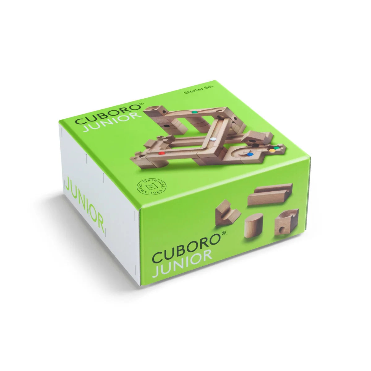 Cuboro Junior Kugelbahn Starter-Set in grüner Box mit bunten Murmeln