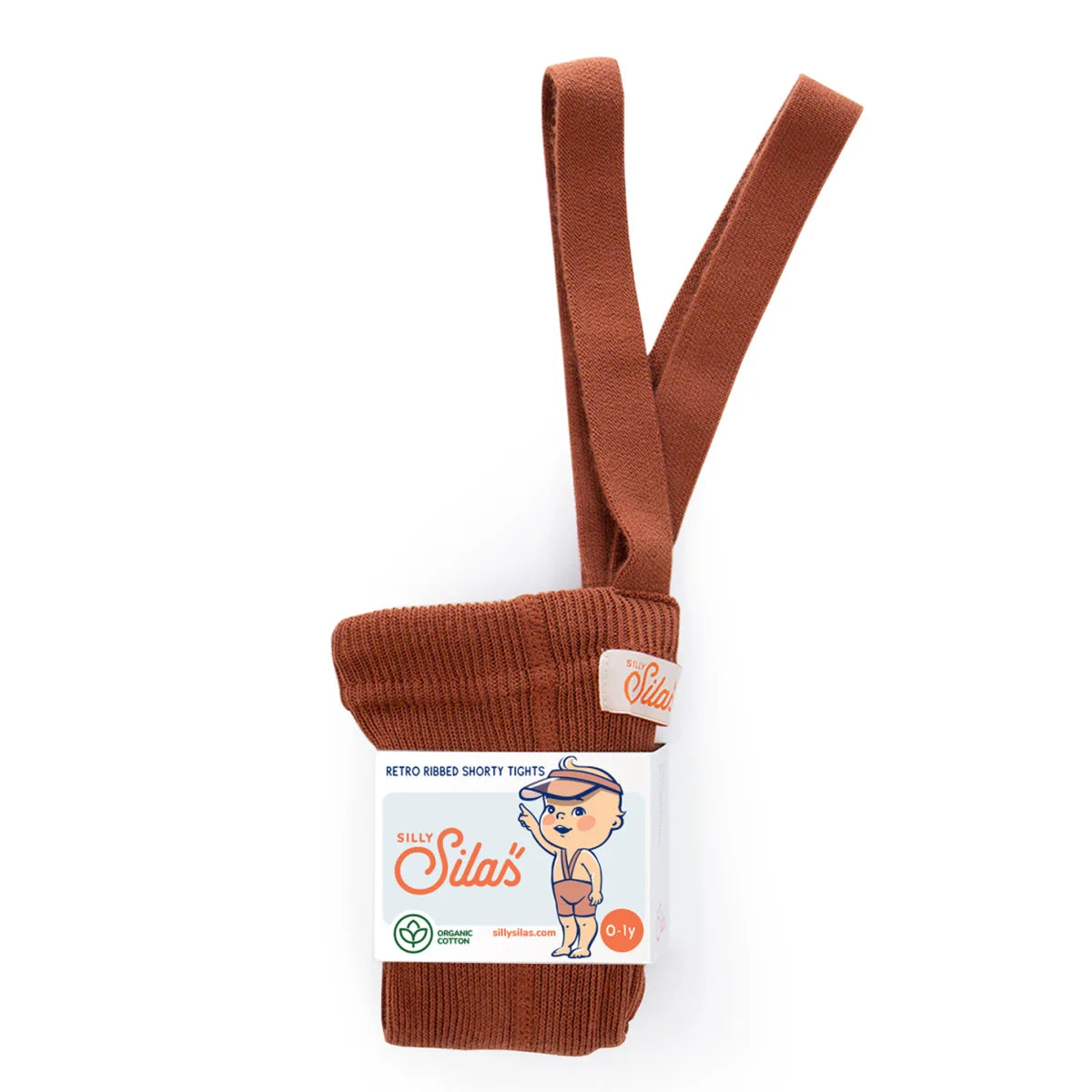 Braune gerippte Babytights mit Trägern in Produkt Kurze Strumpfhose mit Träger Cinnamon