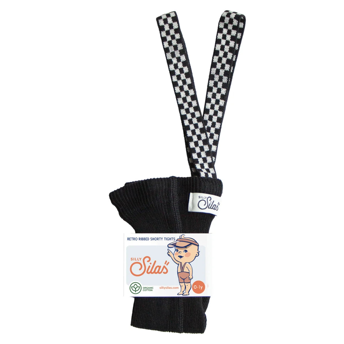 Schwarze gerippte Babystrumpfhosen mit karierter Trägern für klassisches Design
