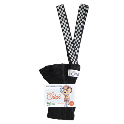 Schwarze gerippte Babystrumpfhosen mit karierter Trägern für klassisches Design