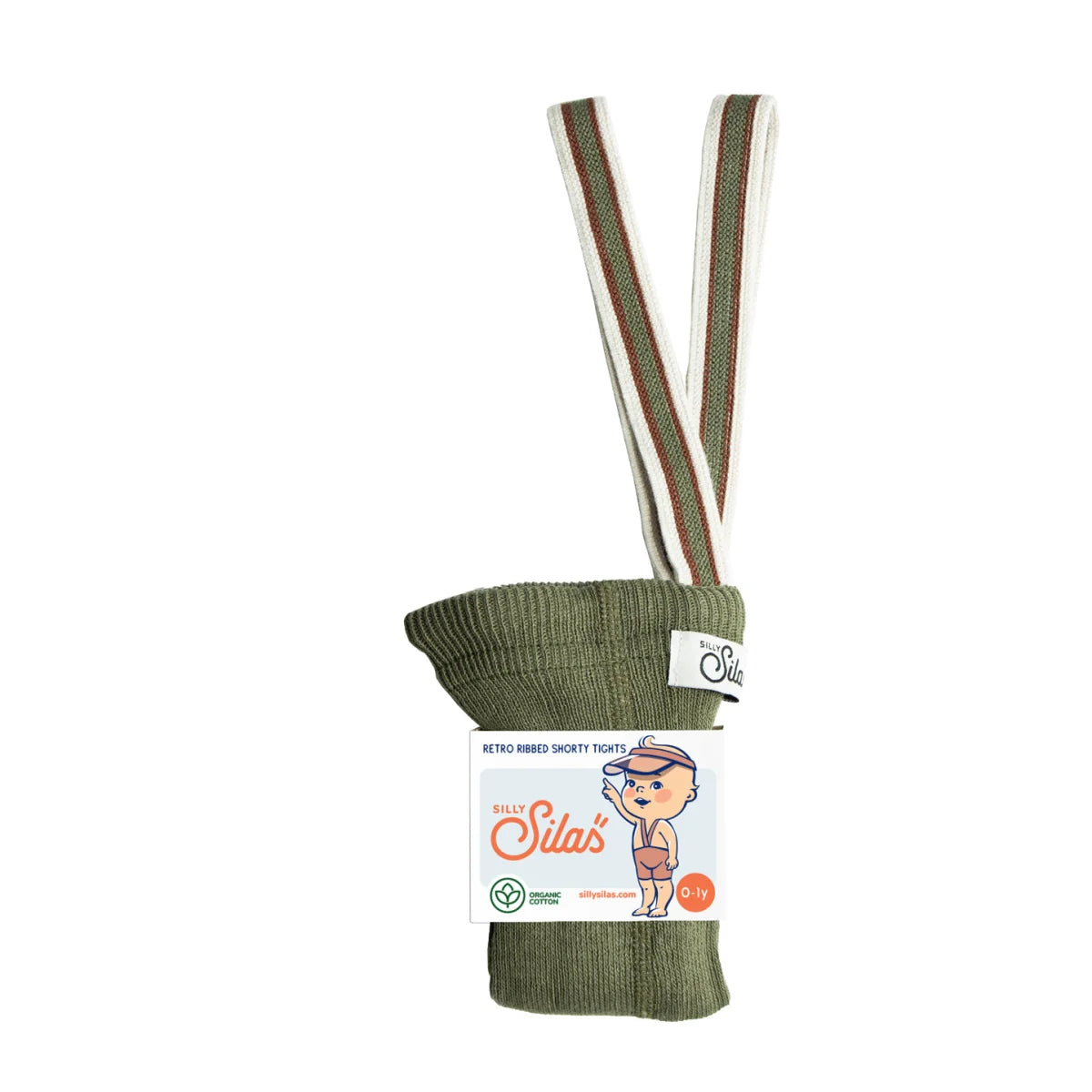 Olivegrüne Babystrumpfhose mit Trägern im gestreiften Design