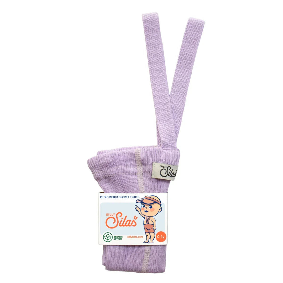 Kurze lilafarbene Retro-Rippstrumpfhose mit Trägern aus Bio-Baumwolle von Silly Silas