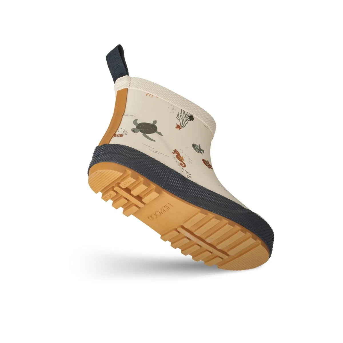 Beige Ankle Boot mit Meeresbewohnermustern und sandfarbener Gummi-Sohle