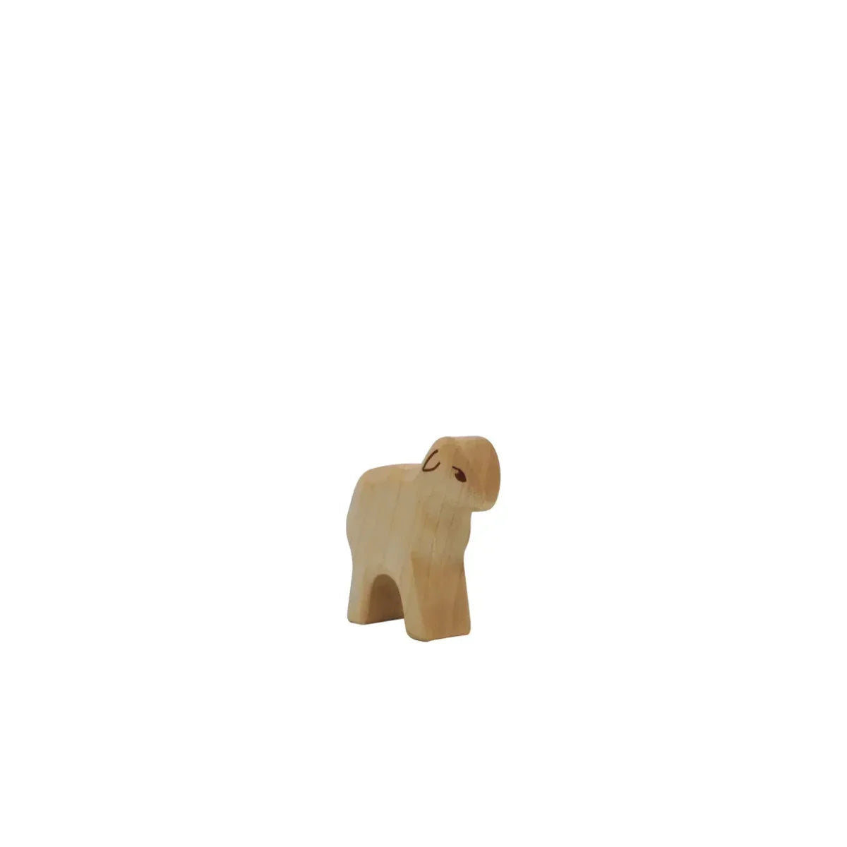Lamm stehendes aus hellbraunem Holz mit dunklen Augen, ideal als Kinderspielzeug