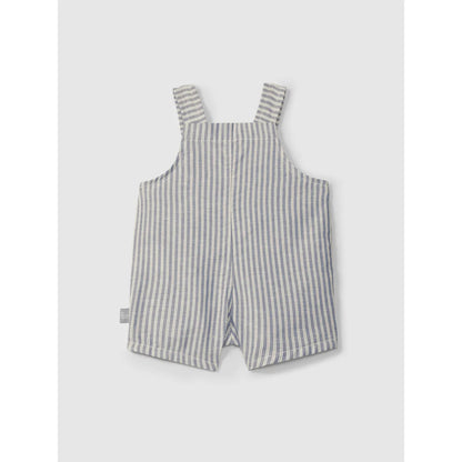 Gestreifte Latzshorts in Indigo aus weichem blauen Stoff, nachhaltige Babykleidung Schweiz