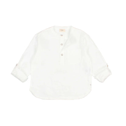 Weißes langärmliges Leinenhemd aus der Kollektion Linen Kurta Shirt in Sand oder Weiß
