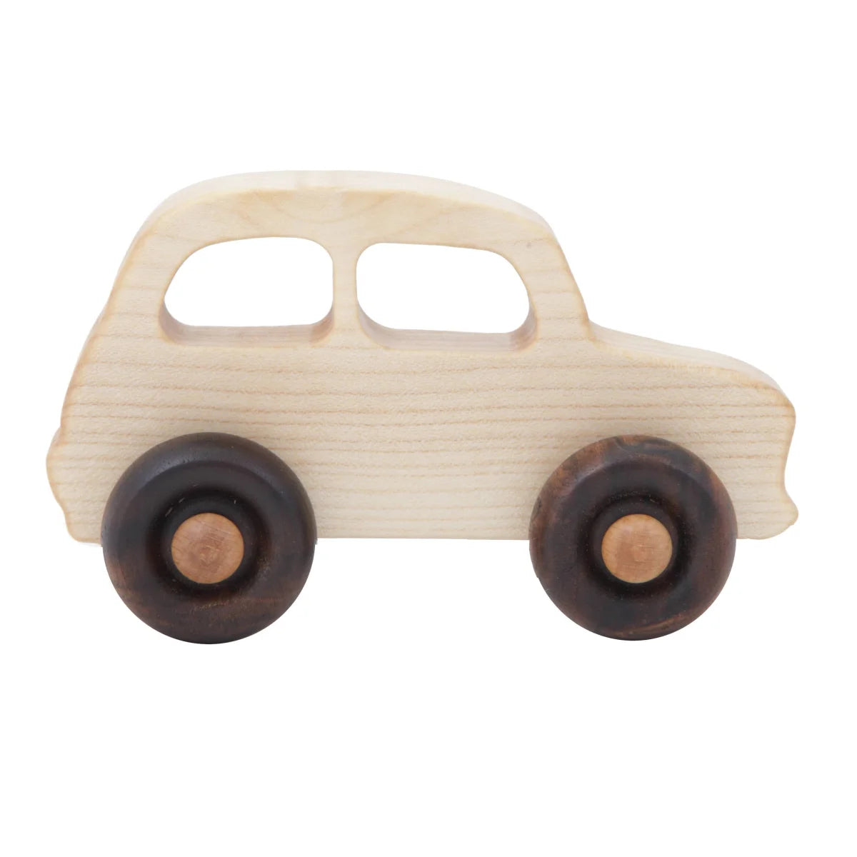 Kleines französisches Holzspielzeugauto Little French Car mit hellem Holz und dunklen Rädern