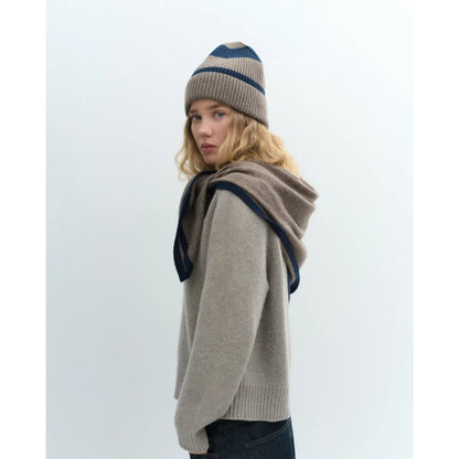 LOVEM LOLA STOLA Kaschmirschal in Taupe mit dunkelblauer Kante