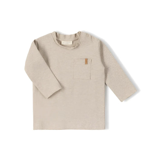 Beige Langarmshirt mit Brusttasche, ideal für stilvolle Freizeitoutfits